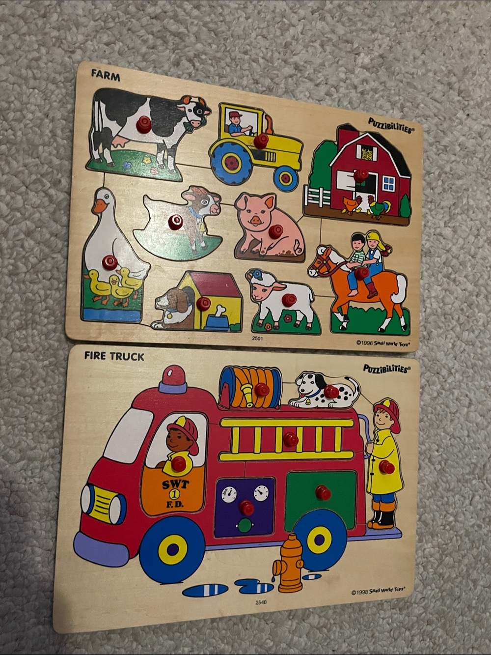 Puzzlabilities Kids Farm & Fire Truck Wooden Puzzle Set - Multicolor